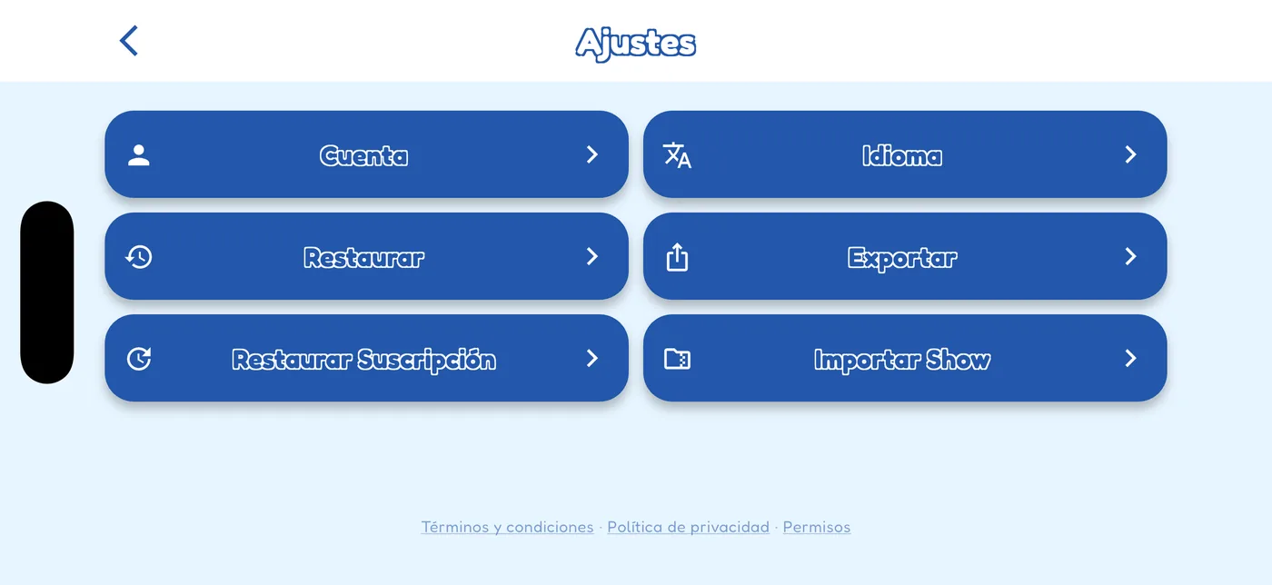 Pantalla de Ajustes con el botón Exportar