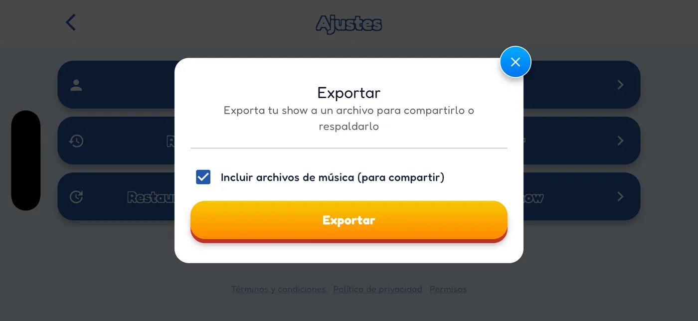 Diálogo Exportar con la casilla Incluir archivos de música